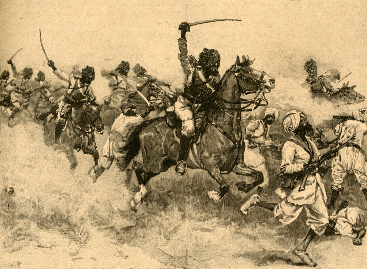 Ratsuväen hyökkäys Miani Meeaneen taistelussa, Sindh, Intia, 1843 c1890. tekijältä Unbekannt