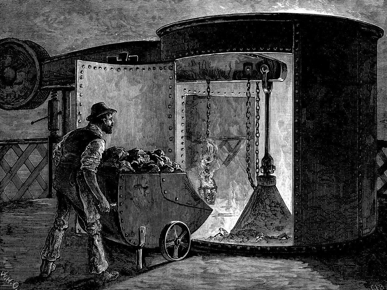 Masuunin lataaminen Govanin ruukkitehtaissa, Skotlannissa, c1885 tekijältä Unbekannt