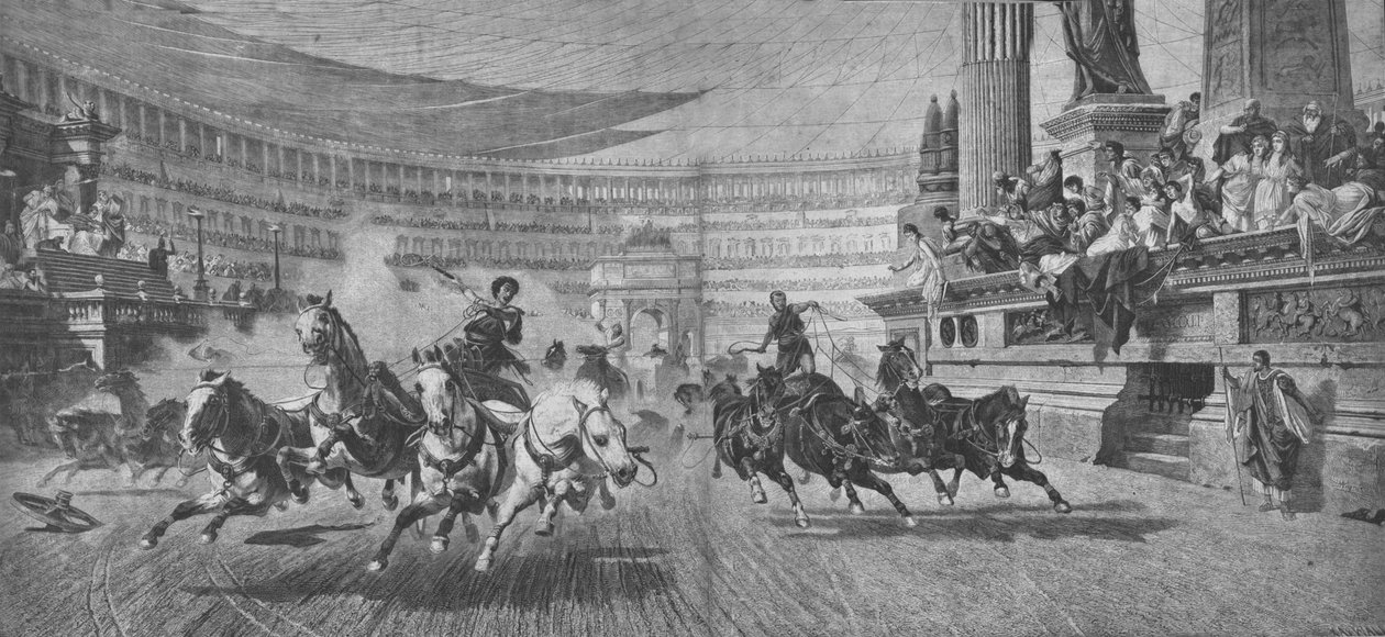 Vaunukilpailu Circus Massimuksessa Roomassa, 1800-luku tekijältä Unbekannt