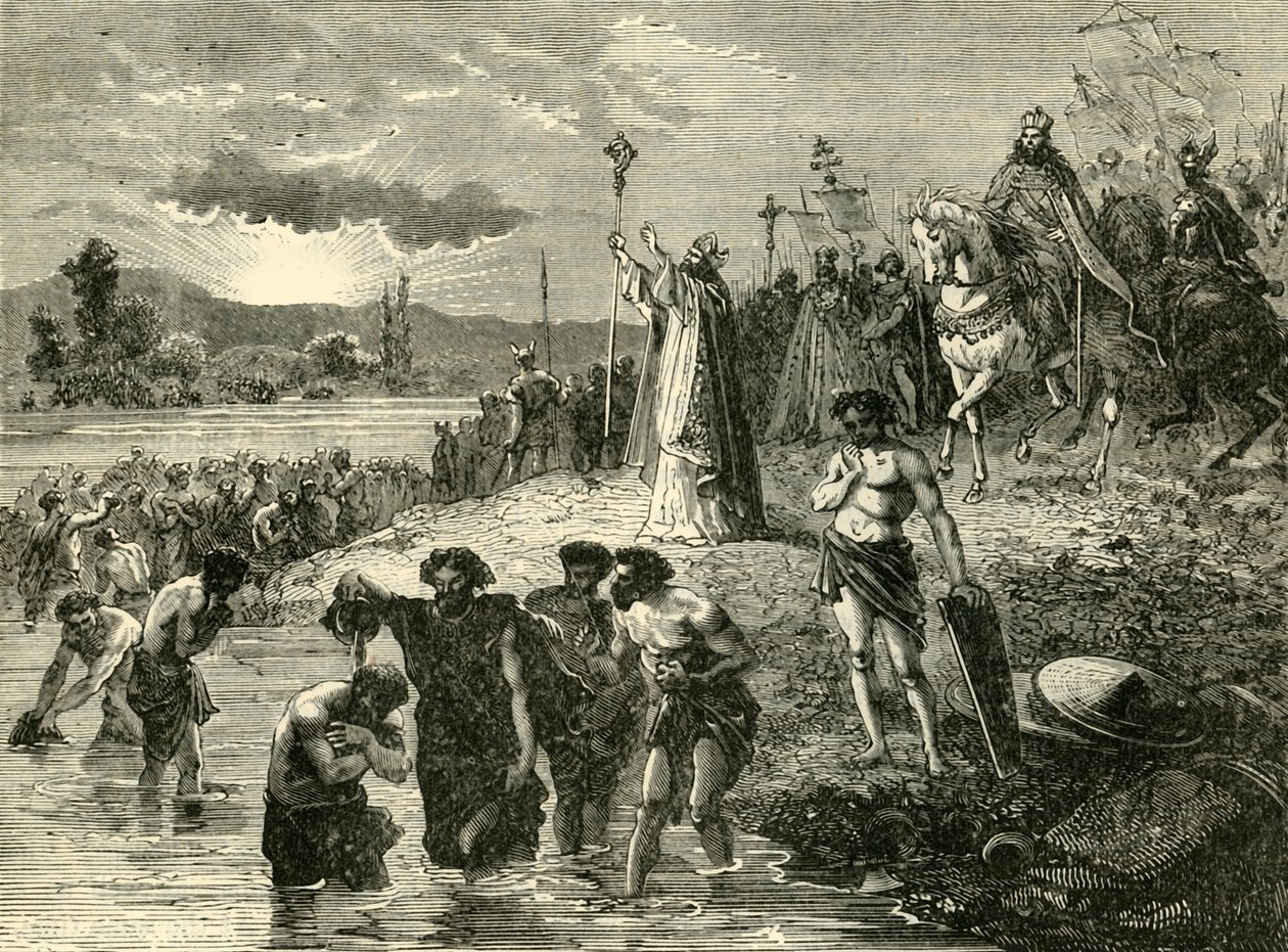Kaarle Suuri kastaa saksit Weserissä, 782 jKr. 1890. tekijältä Unbekannt