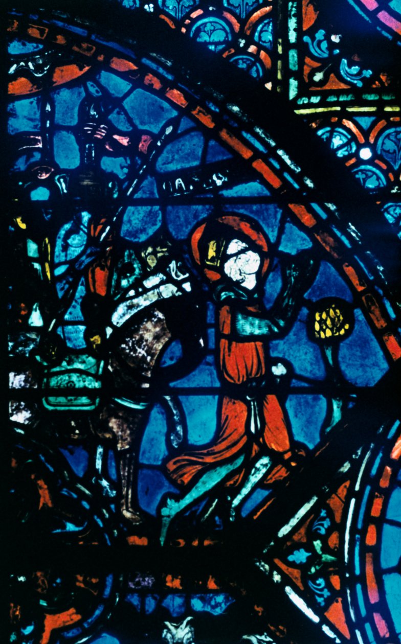 Kaarle Suuri rukoilee, lasimaalaus, Chartresin katedraali, Ranska, c1225 tekijältä Unbekannt