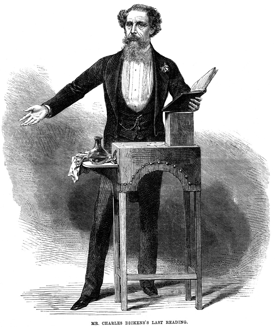Charles Dickens 1812-1870 pitämässä viimeisen julkisen luennon St James