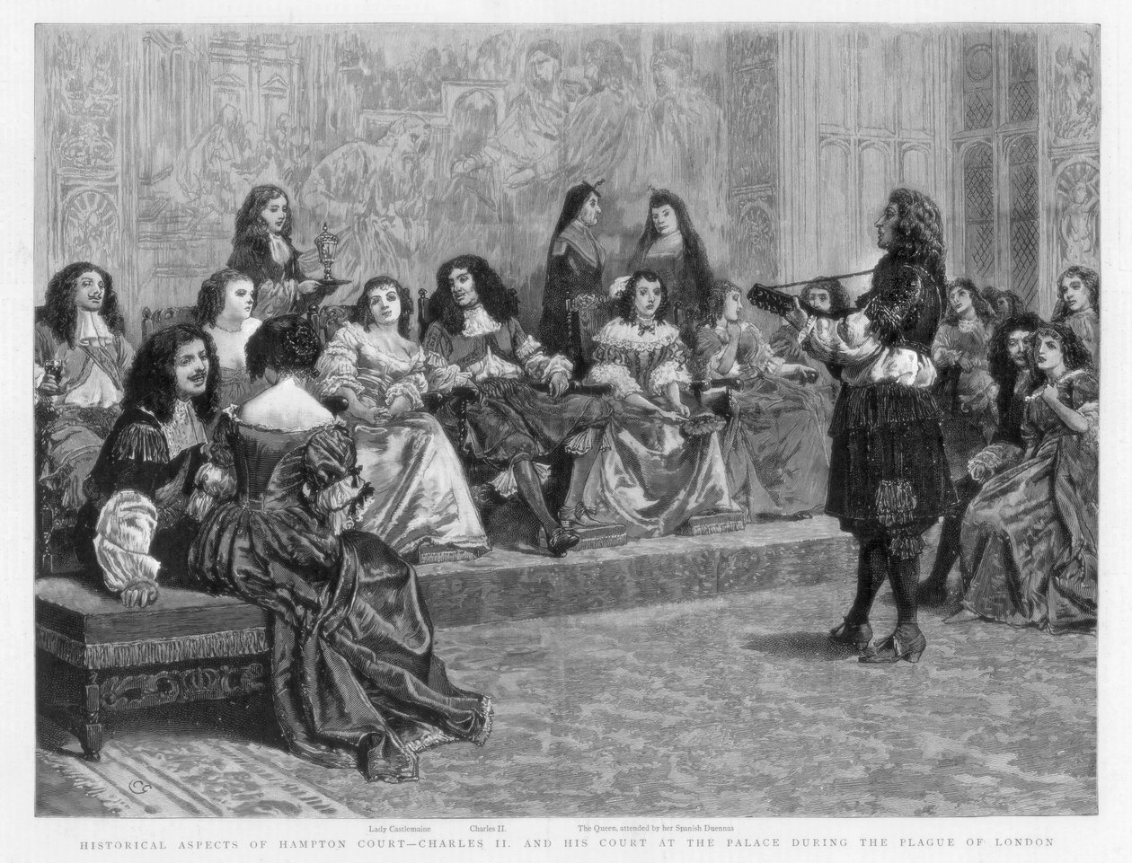 Kaarle II ja hänen hovinsa palatsissa Lontoon ruton aikana, c1665-1666 1890 tekijältä Unbekannt