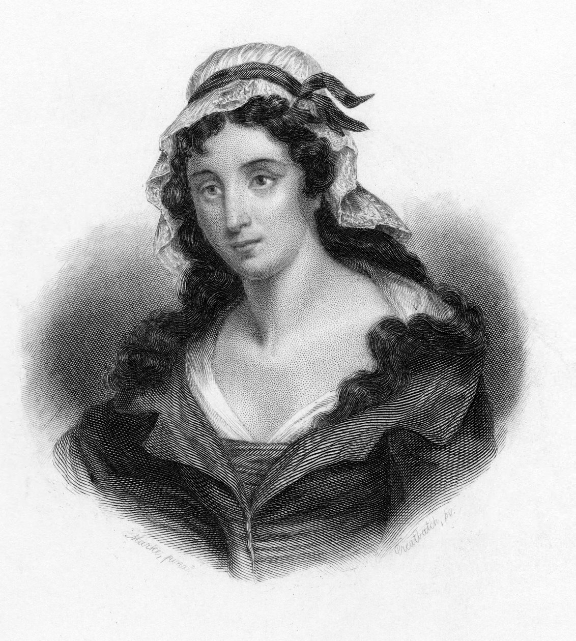 Charlotte Corday, ranskalaisen vallankumouksellisen Jean-Paul Maratin murhaaja, 1793 tekijältä Unbekannt