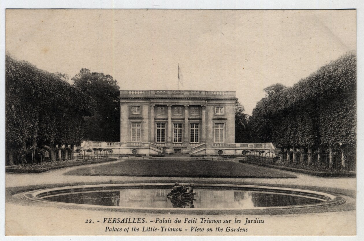 Chateau de Versailles: ulkonäkymä Peer Trianonin palatsista puutarhassa - Postikortti 1800-luvun lopulla - 1900-luvulla tekijältä Unbekannt