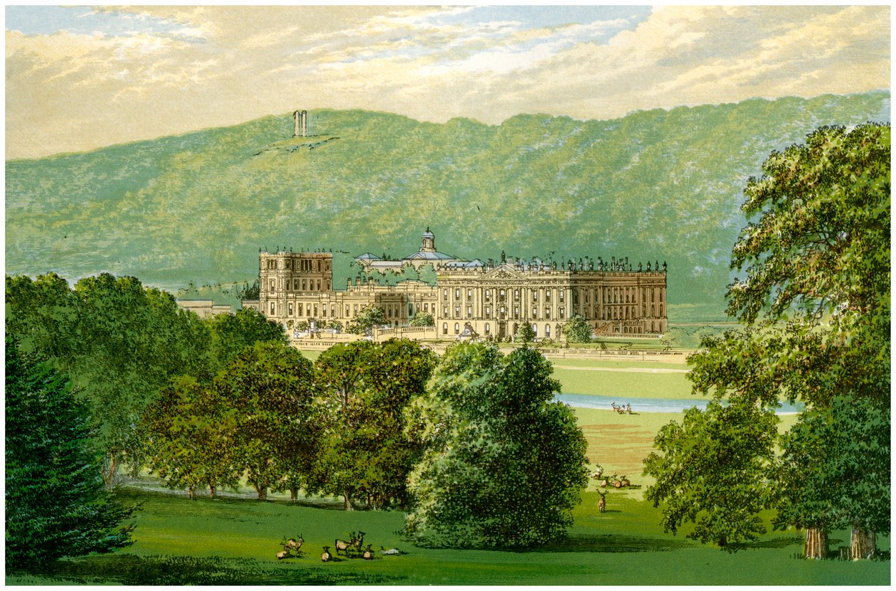 Chatsworth House, Derbyshire, Devonshiren herttuan koti, vuodelta 1880 tekijältä Unbekannt