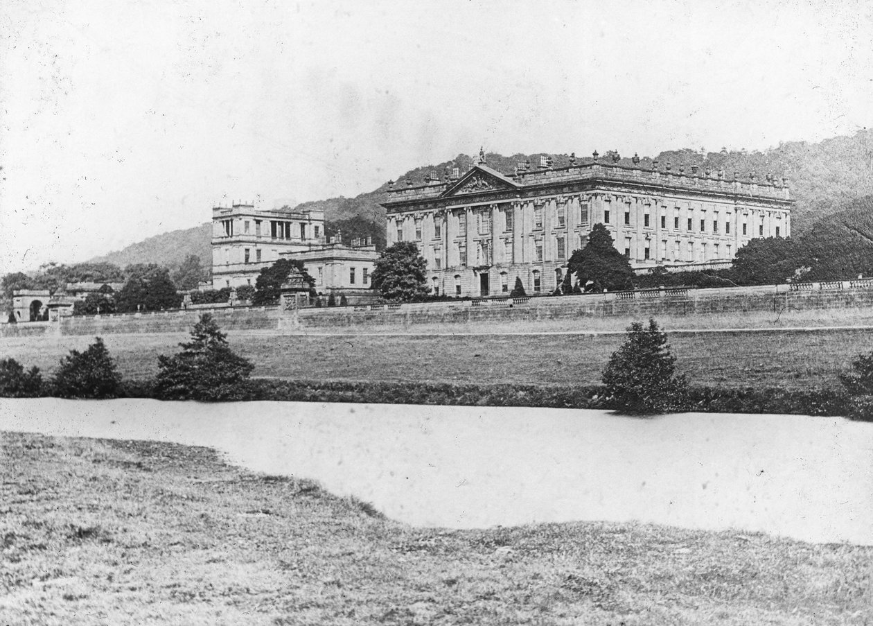Chatsworth House Derwent-joen toiselta puolelta, Derbyshire, 1800-luvun loppu tai 1900-luvun alku tekijältä Unbekannt