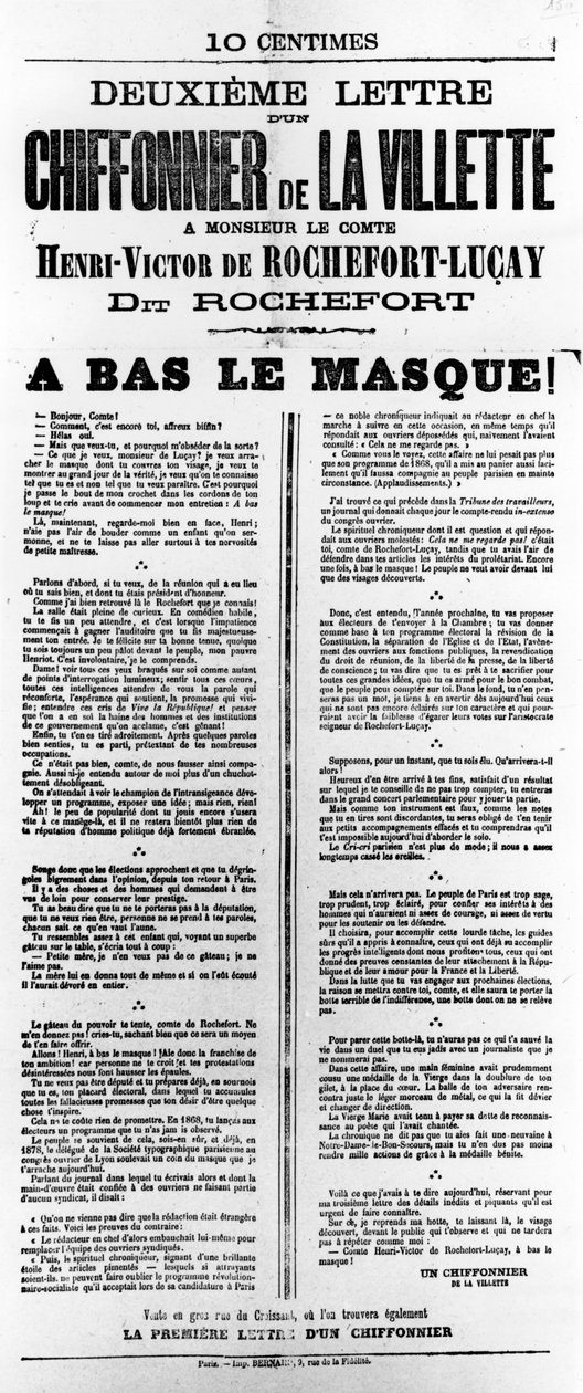 Chiffonnier de La Villette, Pariisin kommuunin ranskalaisista poliittisista julisteista, toukokuu 1871 tekijältä Unbekannt