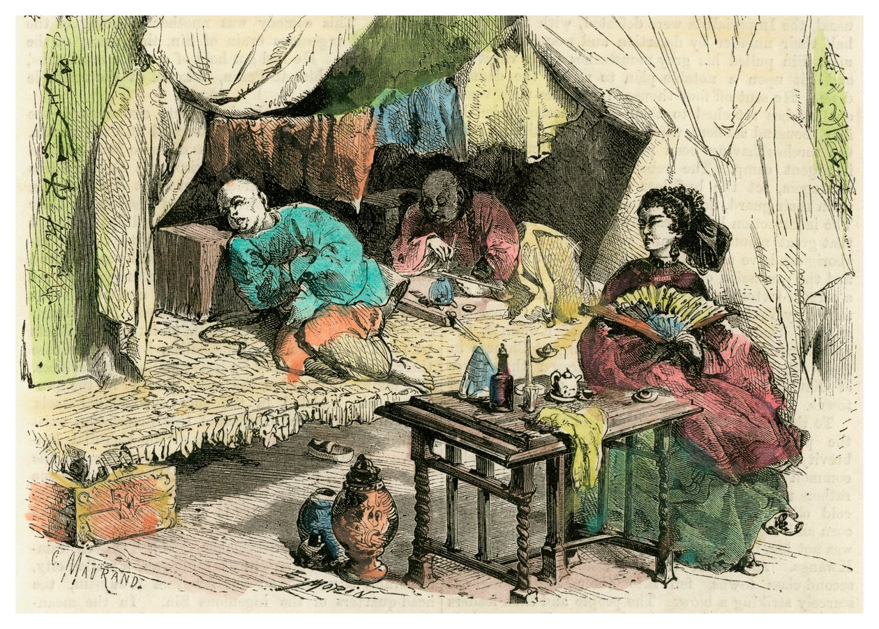 Kiinalaiset oopiumin tupakoitsijat, 1800-luku tekijältä Unbekannt