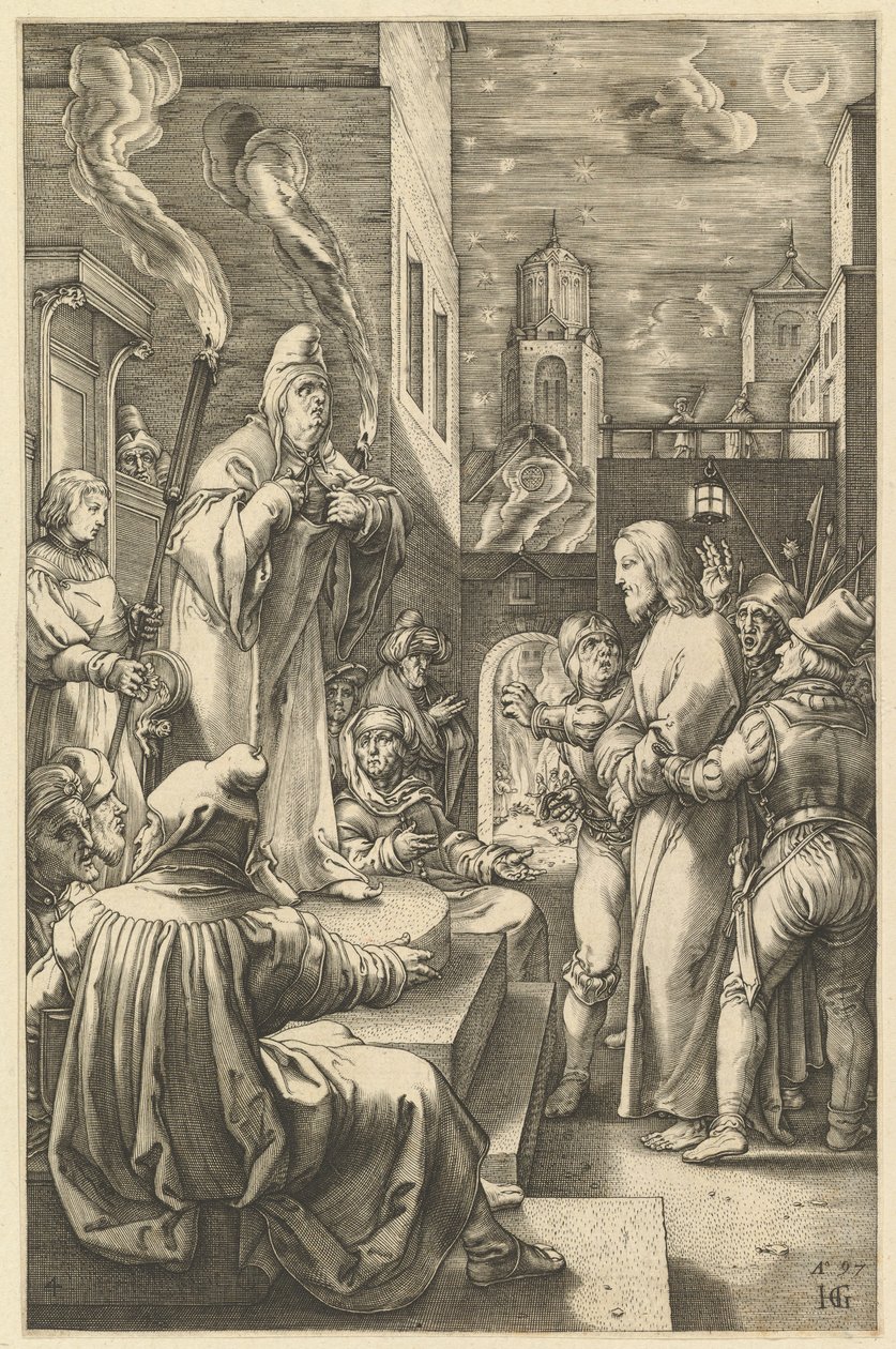 Kristus ennen Kaifasta, Kristuksen kärsimyksestä, n. 1598-1617. tekijältä Unbekannt