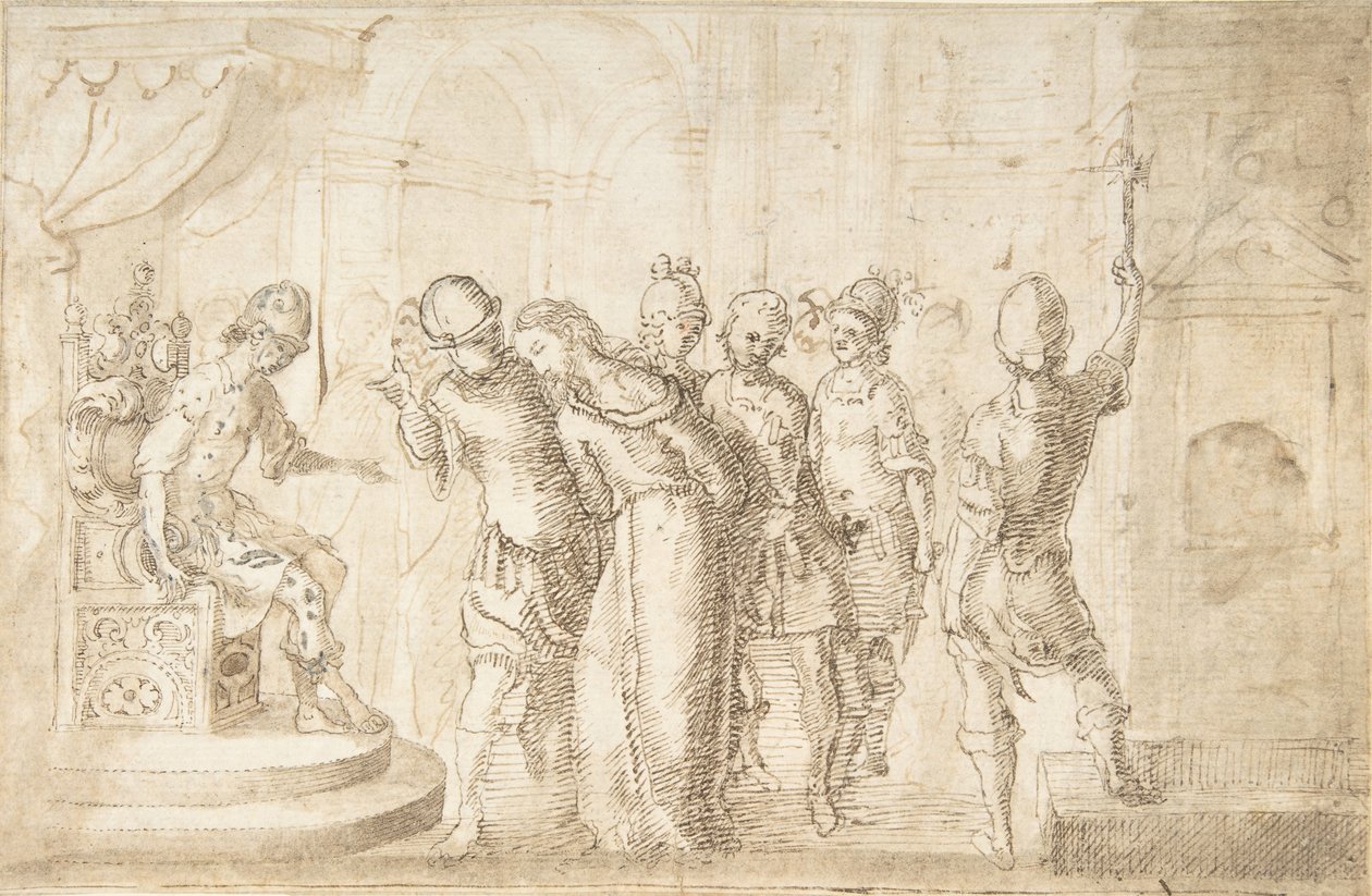 Kristus tuotiin Pontius Pilatuksen eteen, 1600-luku. tekijältä Unbekannt