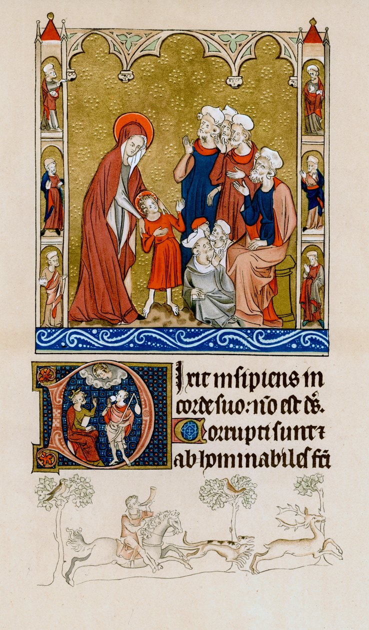 Hänen äitinsä löysi Kristuksen temppelistä kiistelemässä lääkäreiden kanssa, 1310-1320 tekijältä Unbekannt