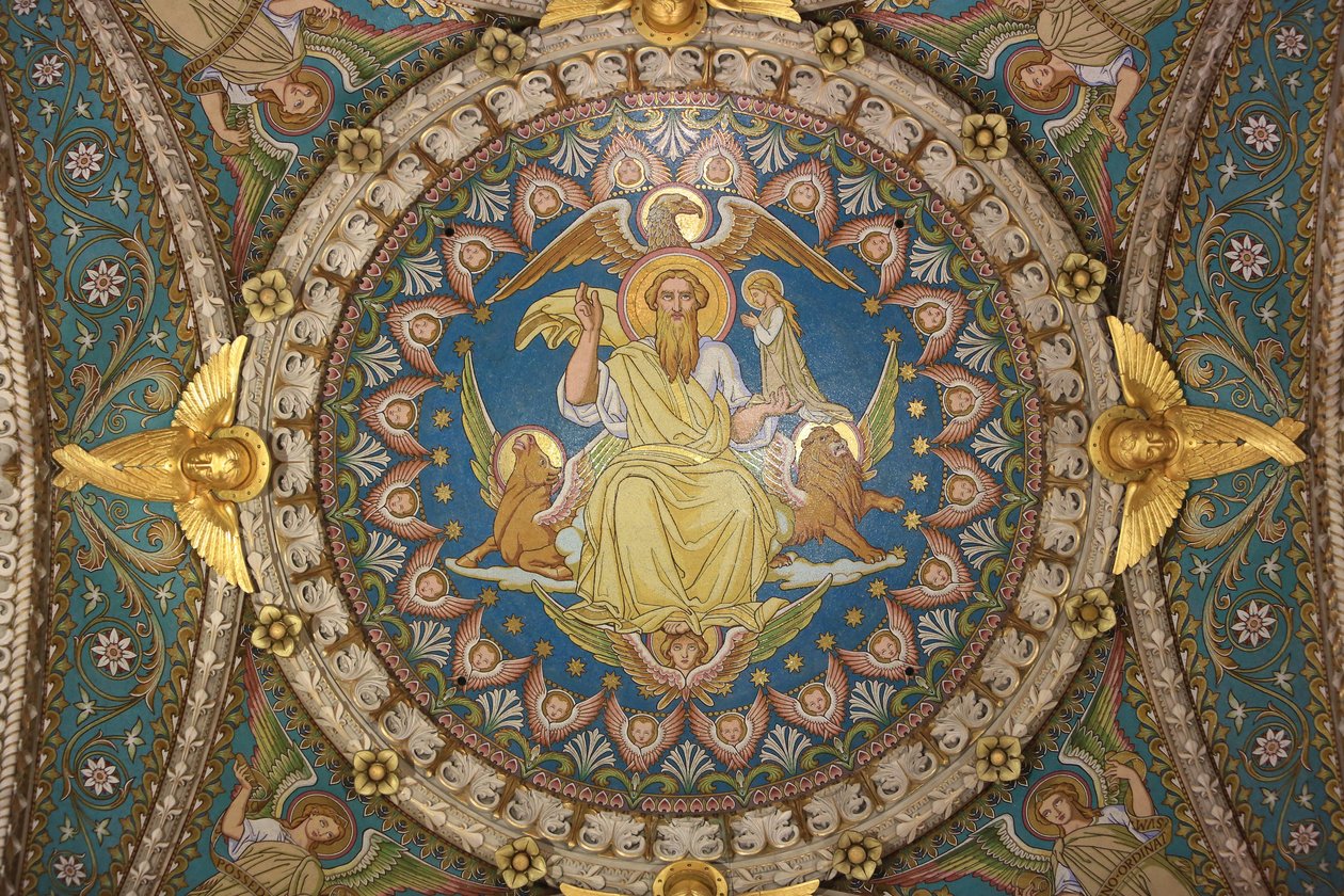 Kristus Majesteetissa ja Tetramorfissa. Notre Dame de Fourvièren basilika. Lyon tekijältä Unbekannt