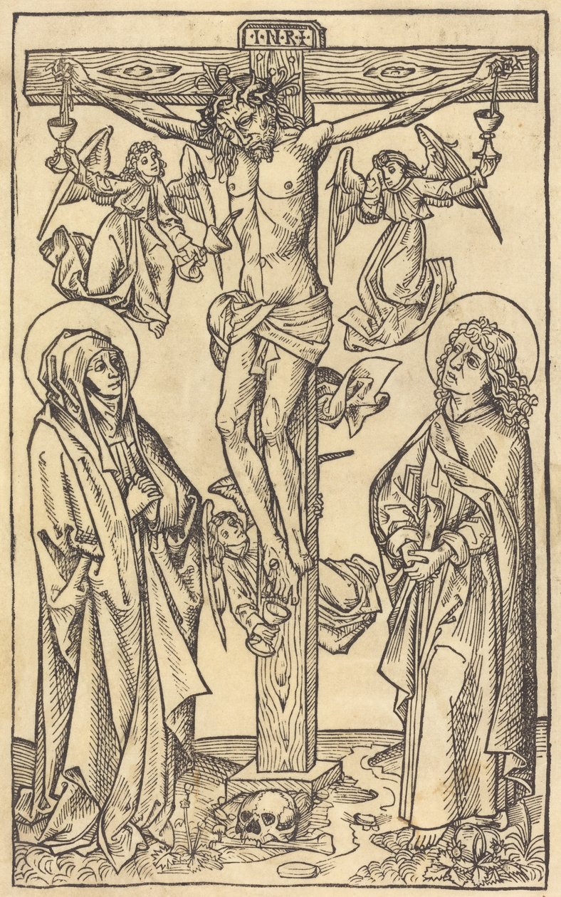 Kristus ristillä enkelien kanssa, n. 1490. tekijältä Unbekannt