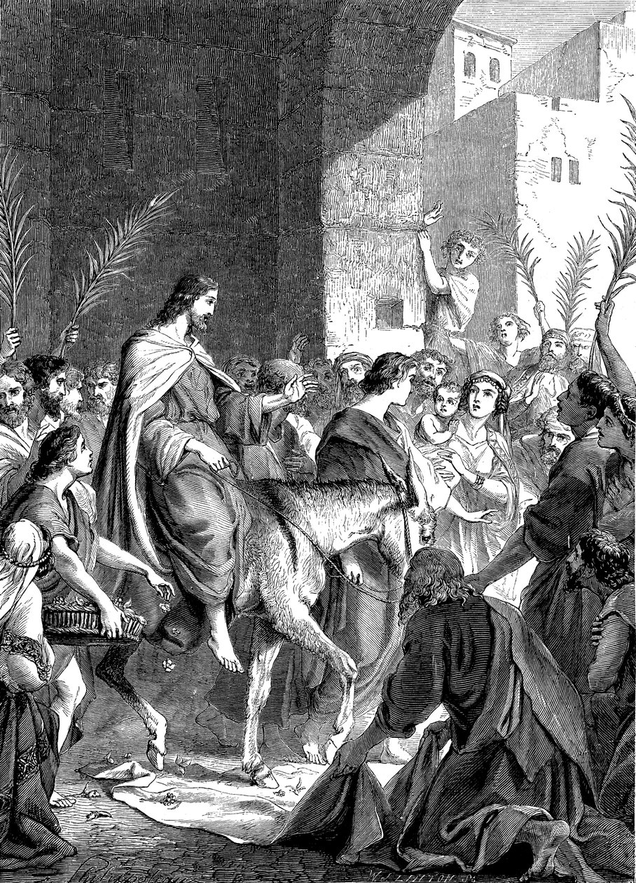 Kristus ratsastaa Jerusalemiin aasilla, vuodelta 1860 tekijältä Unbekannt