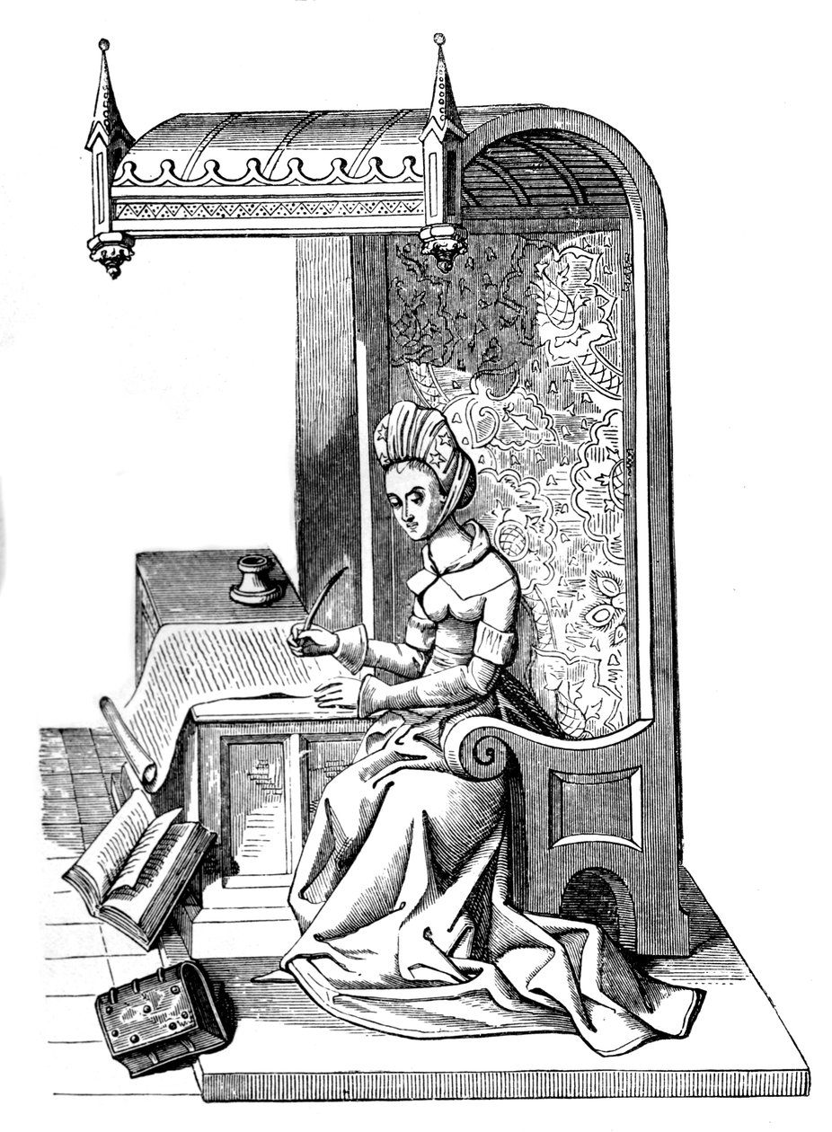 Christine de Pizan 1364 -1430, keskiaikainen kirjailija, retorikko ja kriitikko, 1400-luku, 1870 tekijältä Unbekannt