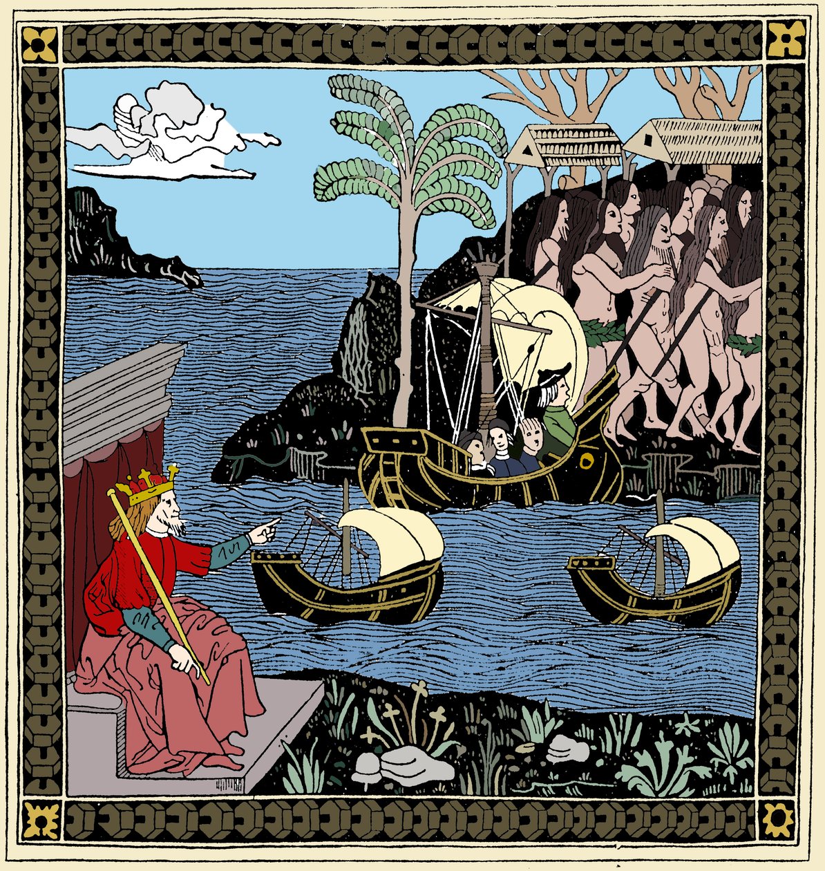 Christopher Columbus Discovering America, puupiirros, 1493 tekijältä Unbekannt