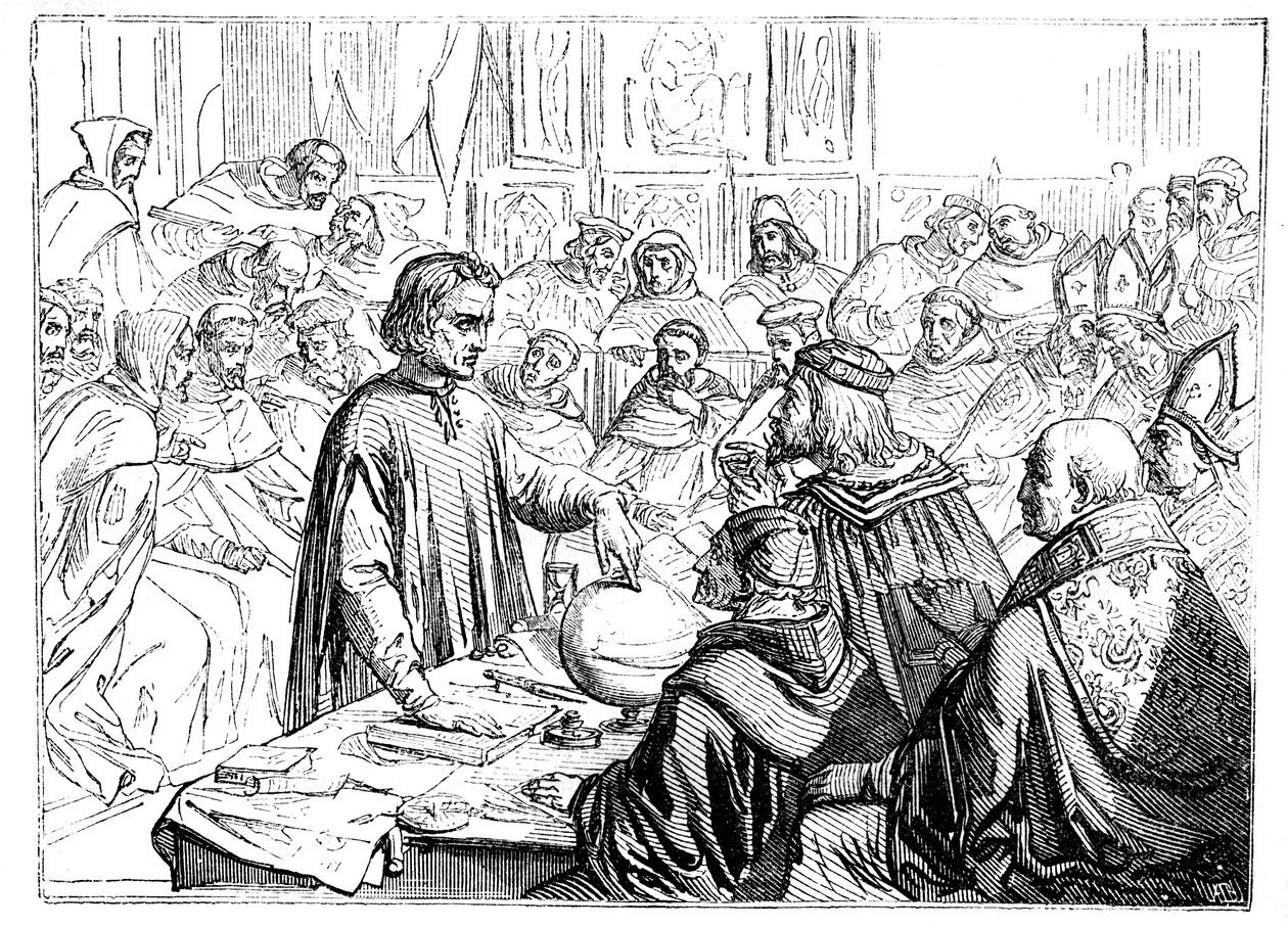 Kristoffer Kolumbus Salamancan kirkolliskokouksessa, Espanjassa, 1487 tekijältä Unbekannt