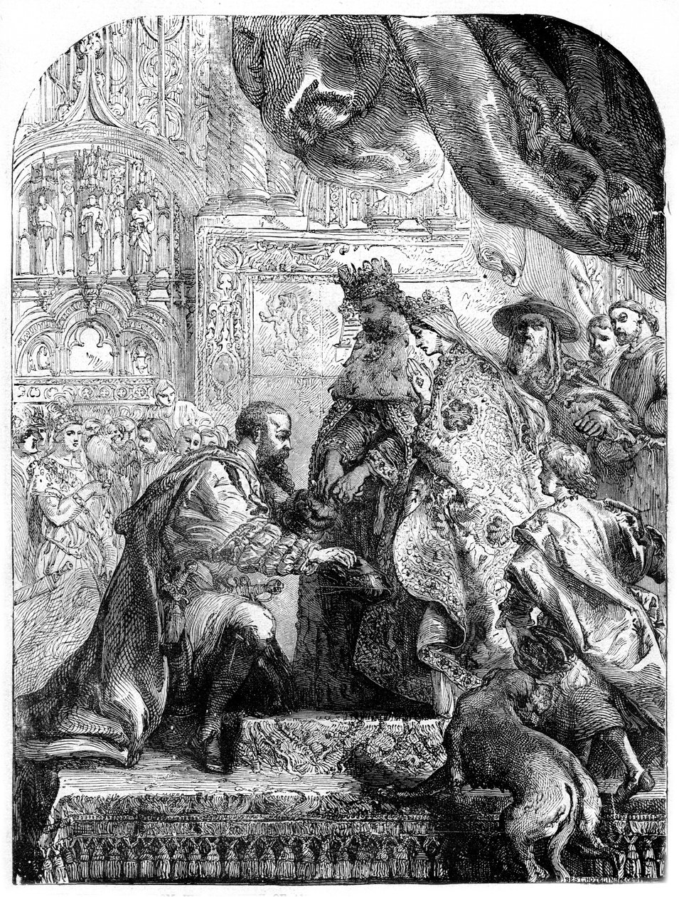 Ferdinand ja Isabella ottivat vastaan Christopher Kolumbuksen Barcelonassa, 1490-luku, 1872 tekijältä Unbekannt