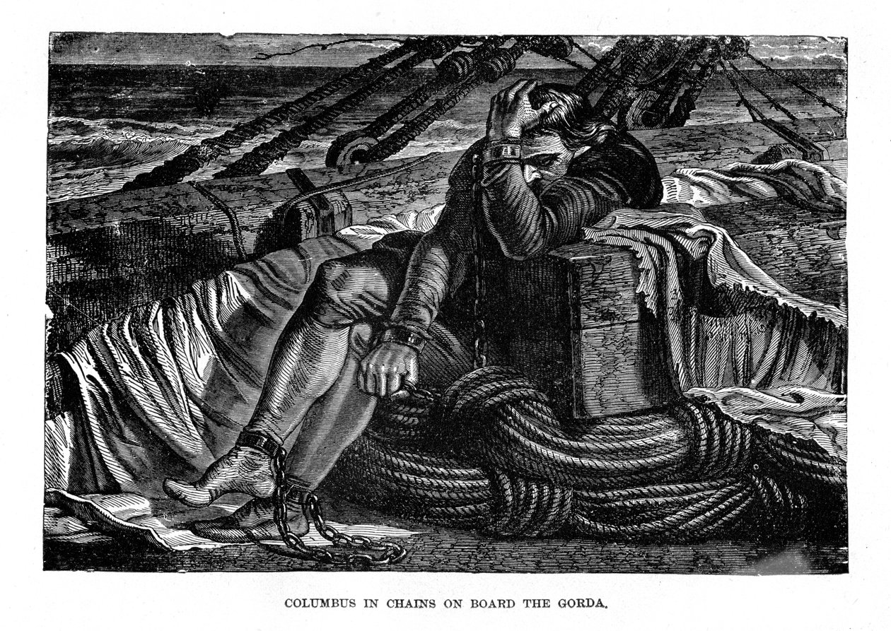 Christopher Columbus ketjuissa Gorda-aluksella, 1490-luku, n. 1872 tekijältä Unbekannt