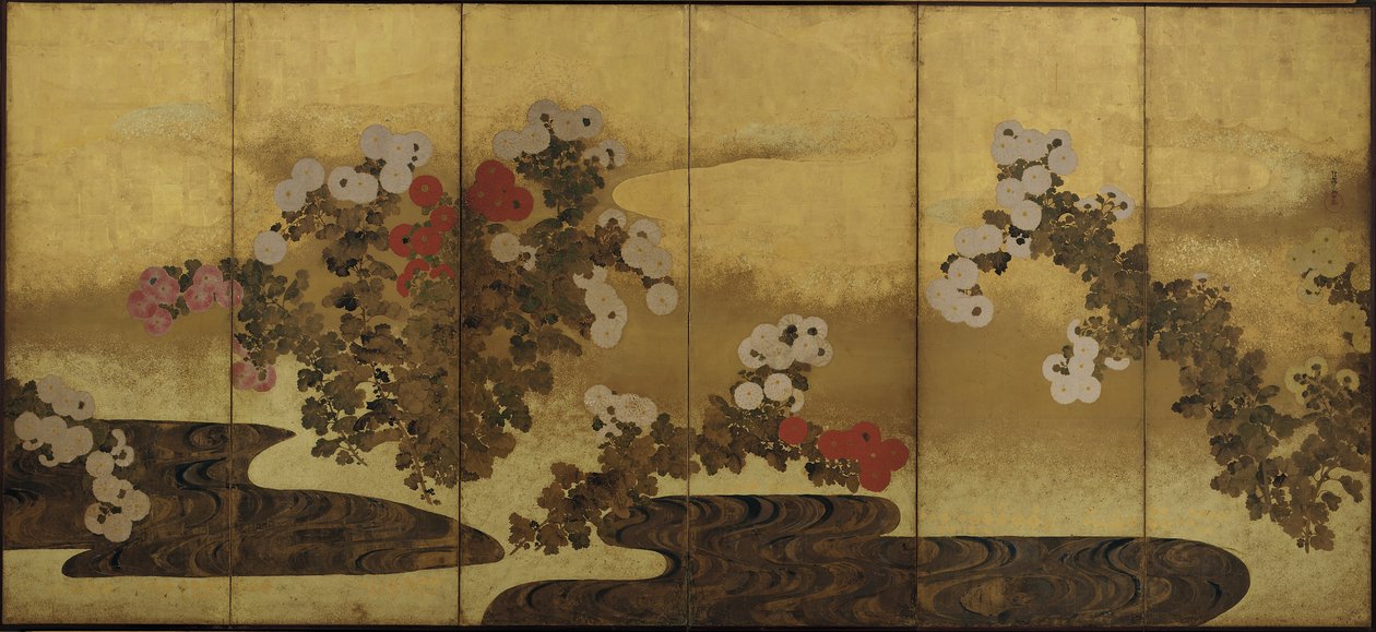 Krysanteemit puron vieressä, Edo-kausi, 1800-luku. tekijältä Unbekannt