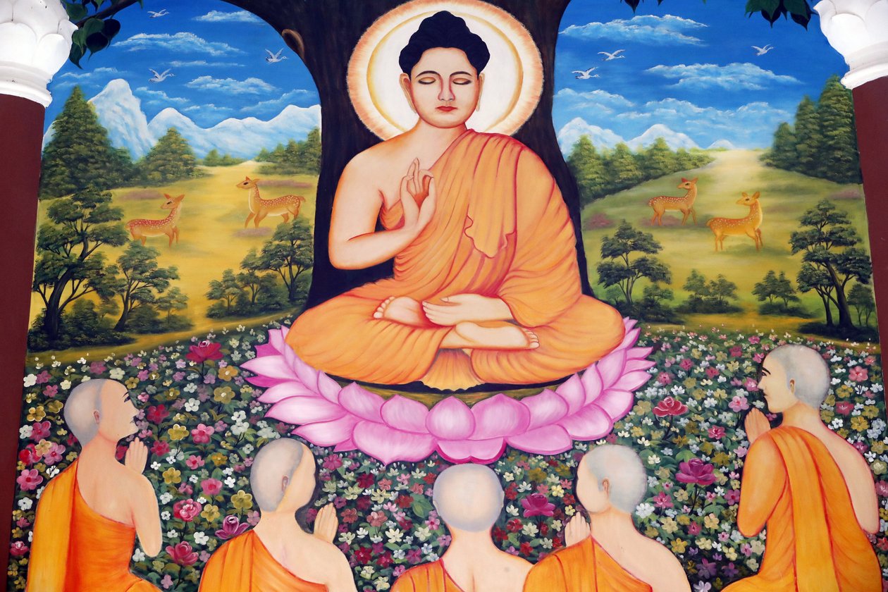 Chua Tu Quang buddhalainen temppeli. Shakyamuni Buddha saarnaa saarnaa - lainpyörää - viidelle opetuslapselleen. Vung Tau. Vietnam. tekijältä Unbekannt