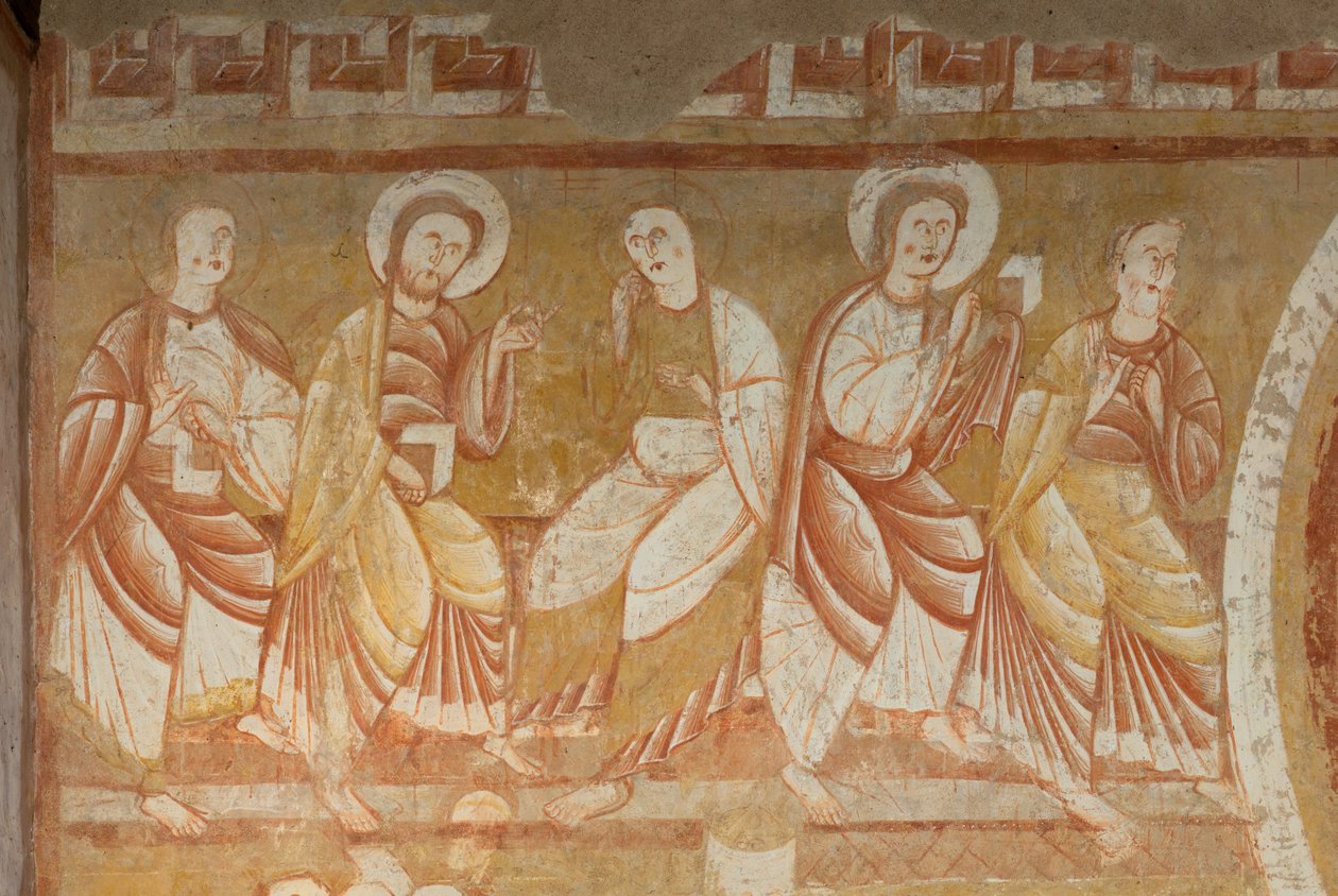 kirkko (Église Saint-Martin). Sisustus. Seinämaalauksia (freskot). Nave