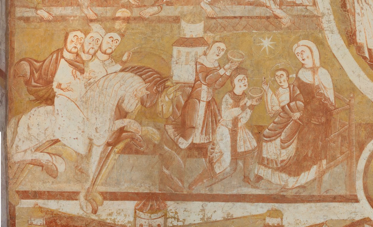 kirkko (Église Saint-Martin). Sisustus. Seinämaalauksia (freskot). Nave