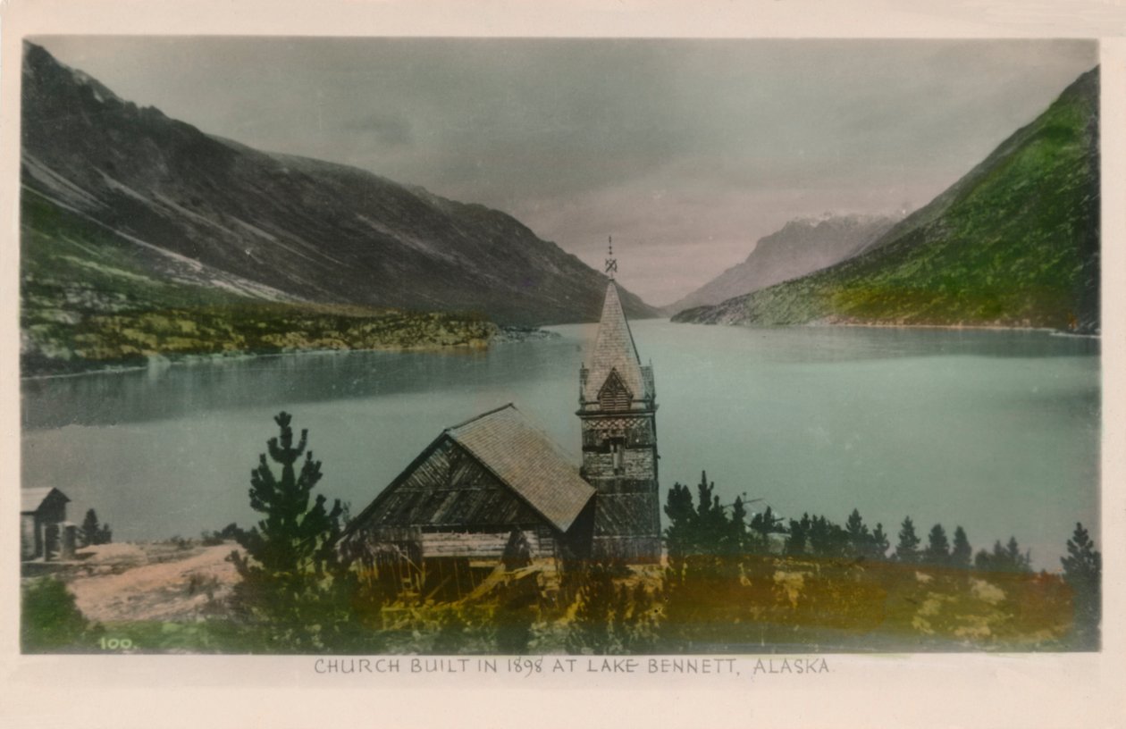 Kirkko Rakennettu vuonna 1898 Lake Bennettissä, Alaskassa, vuonna 1910. tekijältä Unbekannt