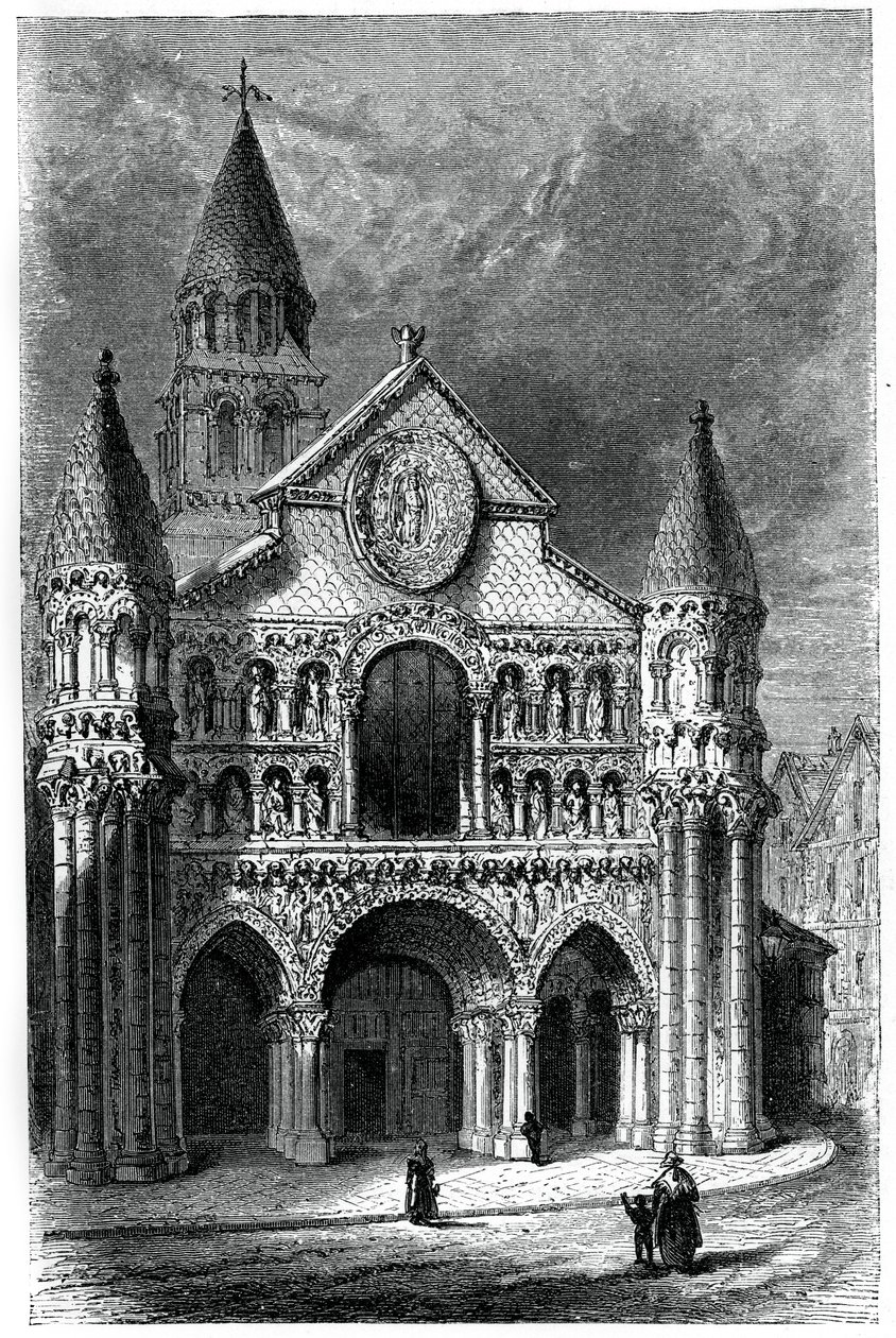 Notre Dame de la Granden kirkko, Poitiers, Ranska, 1100-luku, 1870 tekijältä Unbekannt