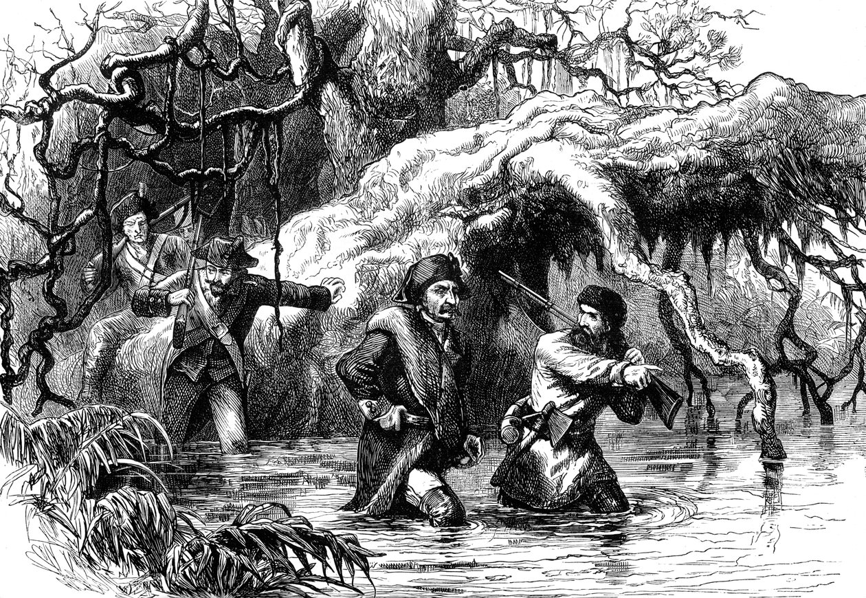 Clark ja hänen sotilainsa ylittämässä Wabashin, c1778-1779 c1880 tekijältä Unbekannt