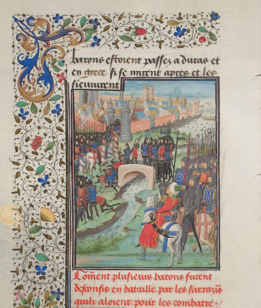 Paronien ja saraseenien armeijan yhteenotto. Vilhelmin Tyroksen pienoismalli Historiasta, 1460-luku tekijältä Unbekannt