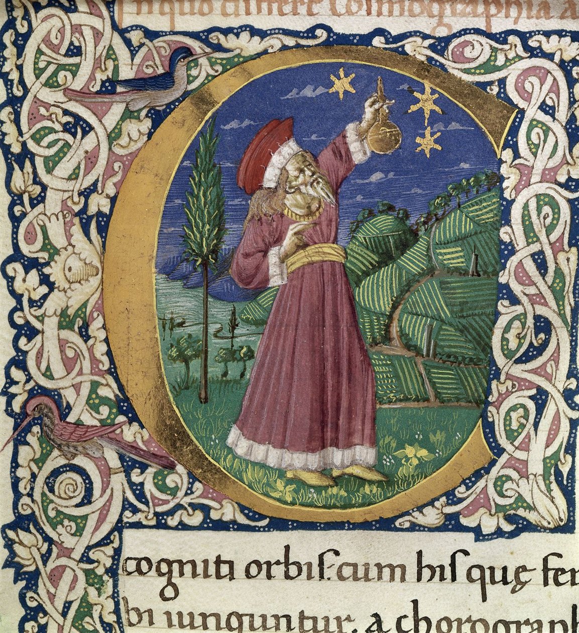 Claudius Ptolemaios. Yksityiskohta historiallisesta alkuperäisestä C Cosmographiasta, 1400-luvun toinen puoli. tekijältä Unbekannt