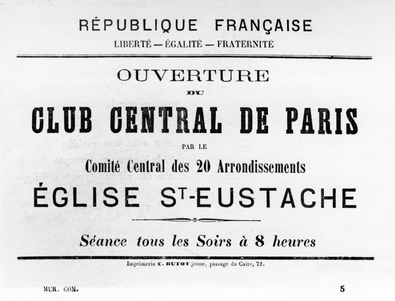Club Central de Paris, Pariisin kommuunin ranskalaisista poliittisista julisteista, toukokuu 1871 tekijältä Unbekannt