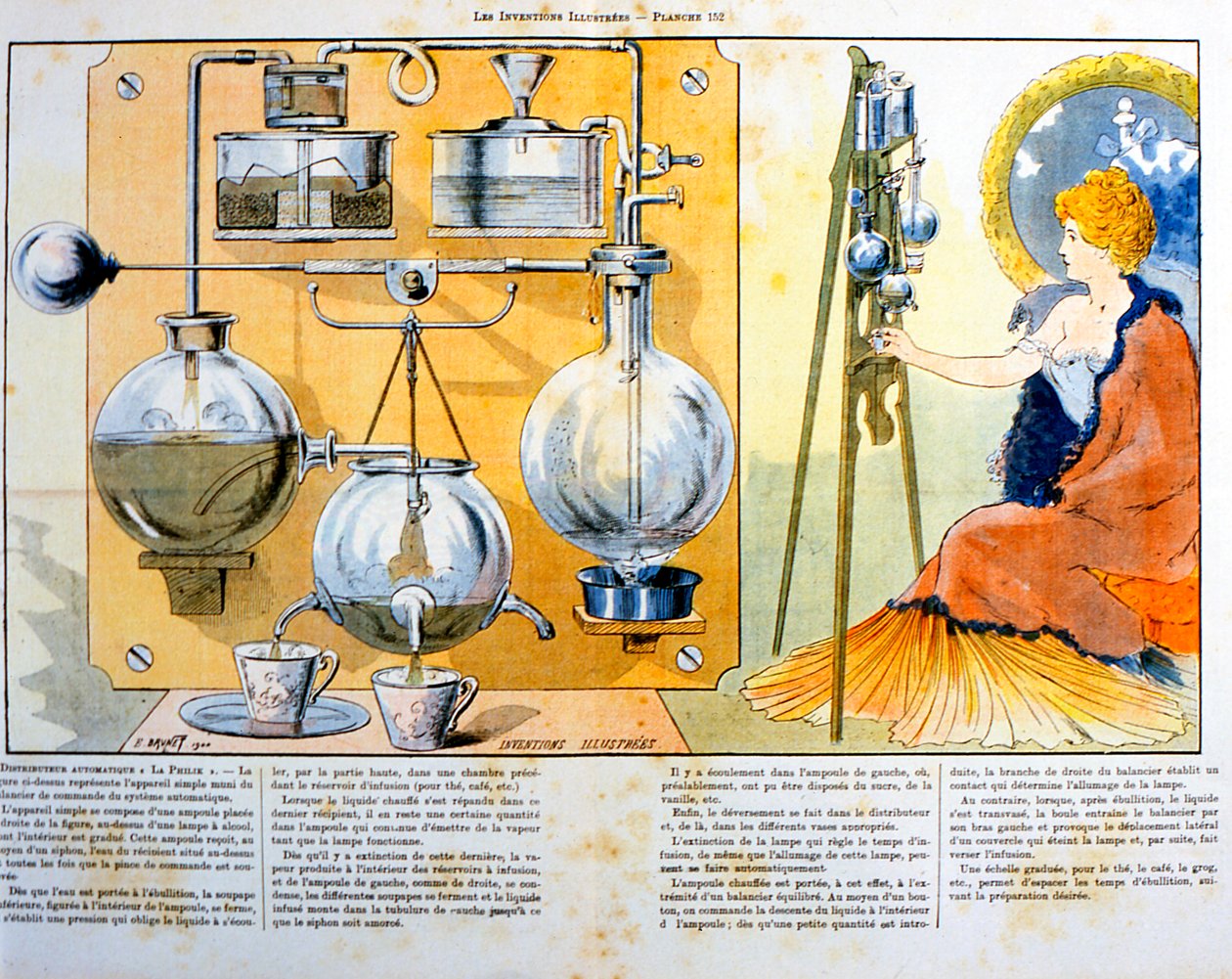 Kahvin- tai teenkeitin lämmitetty pienellä alkoholilampulla, 1900 tekijältä Unbekannt