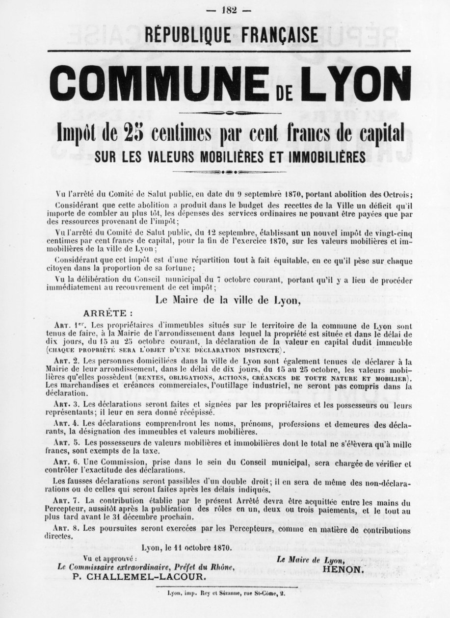 Commune de Lyon, Pariisin kommuunin Ranskan poliittisista julisteista, toukokuu 1871 tekijältä Unbekannt