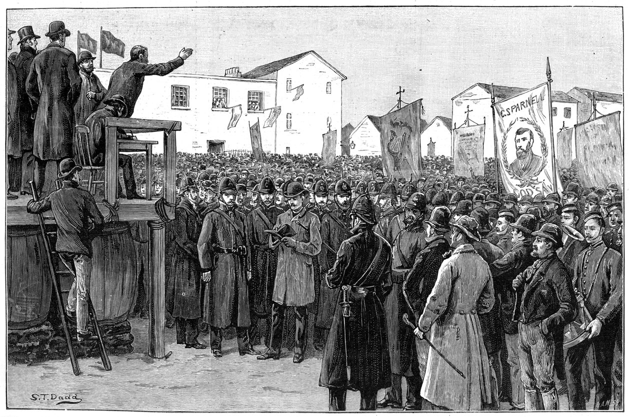 Poliisi vartioi hallituksen toimittajaa kampanjakokoussuunnitelmassa, Irlanti, 1887 tekijältä Unbekannt