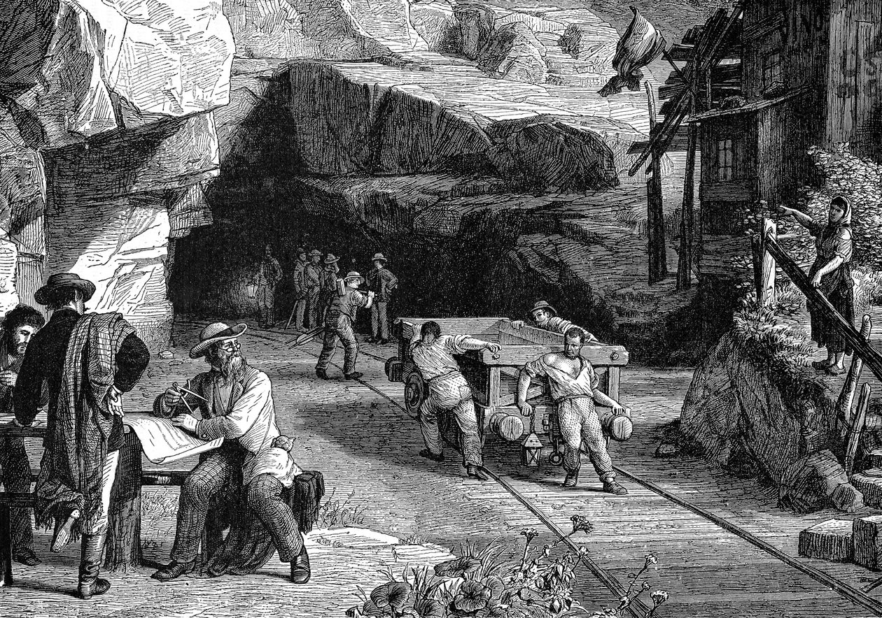 Pyhän Gotthardin tunnelin rakentaminen Alppien alle, 1880 tekijältä Unbekannt