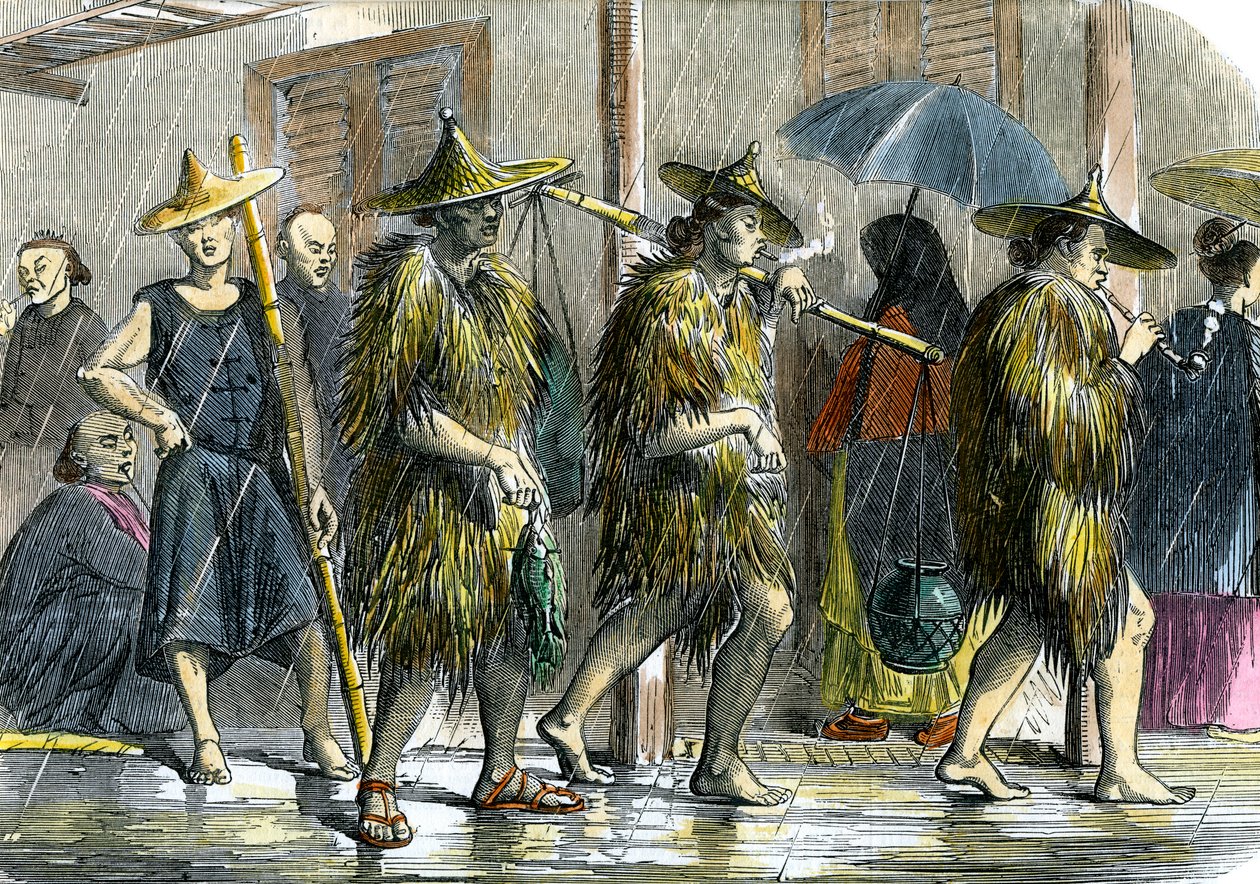 Coolies Hongkongissa, märällä säällä, c1875 tekijältä Unbekannt