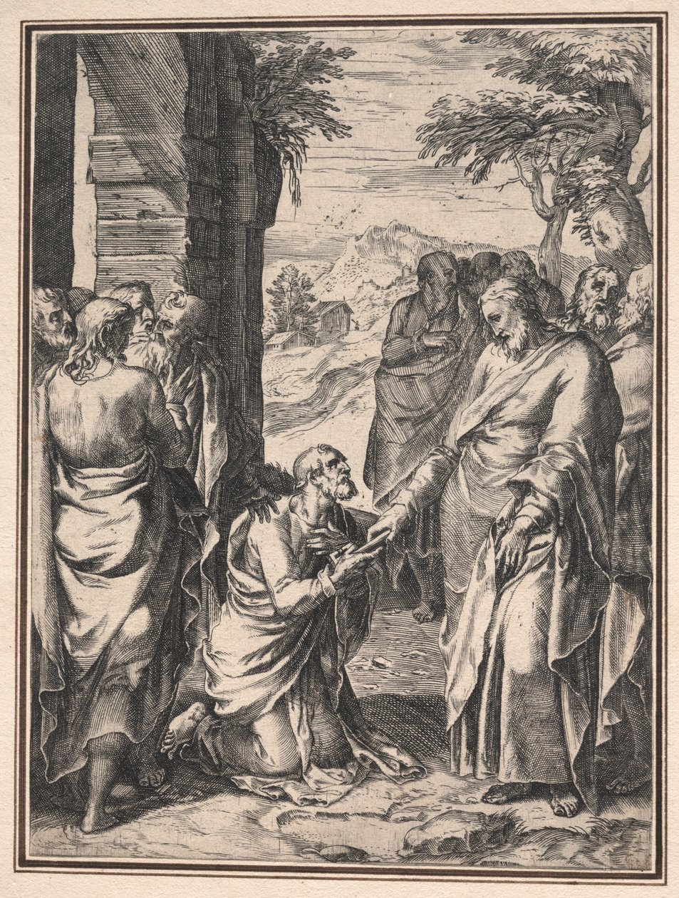 Kopio Cornelis Cortista: Kristus antaa kirkon avaimen Pyhälle Pietarille, n. 1567. tekijältä Unbekannt