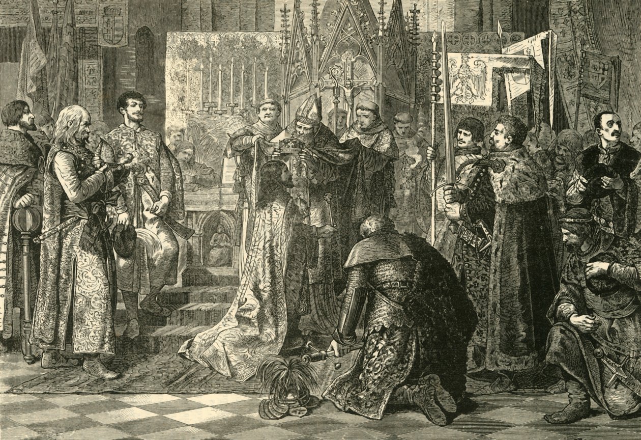 Unkarin Ludvig I kruunattiin Krakovassa Puolan kuninkaaksi 1370, 1890. tekijältä Unbekannt
