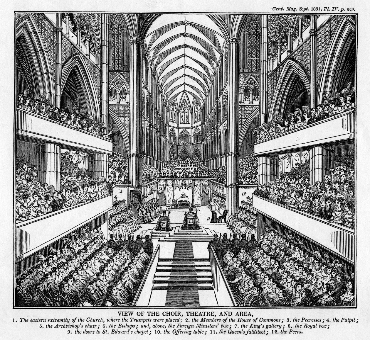 Kuningas William IV:n ja kuningatar Adelaiden kruunaus, Westminster Abbey, Lontoo, 1831 tekijältä Unbekannt