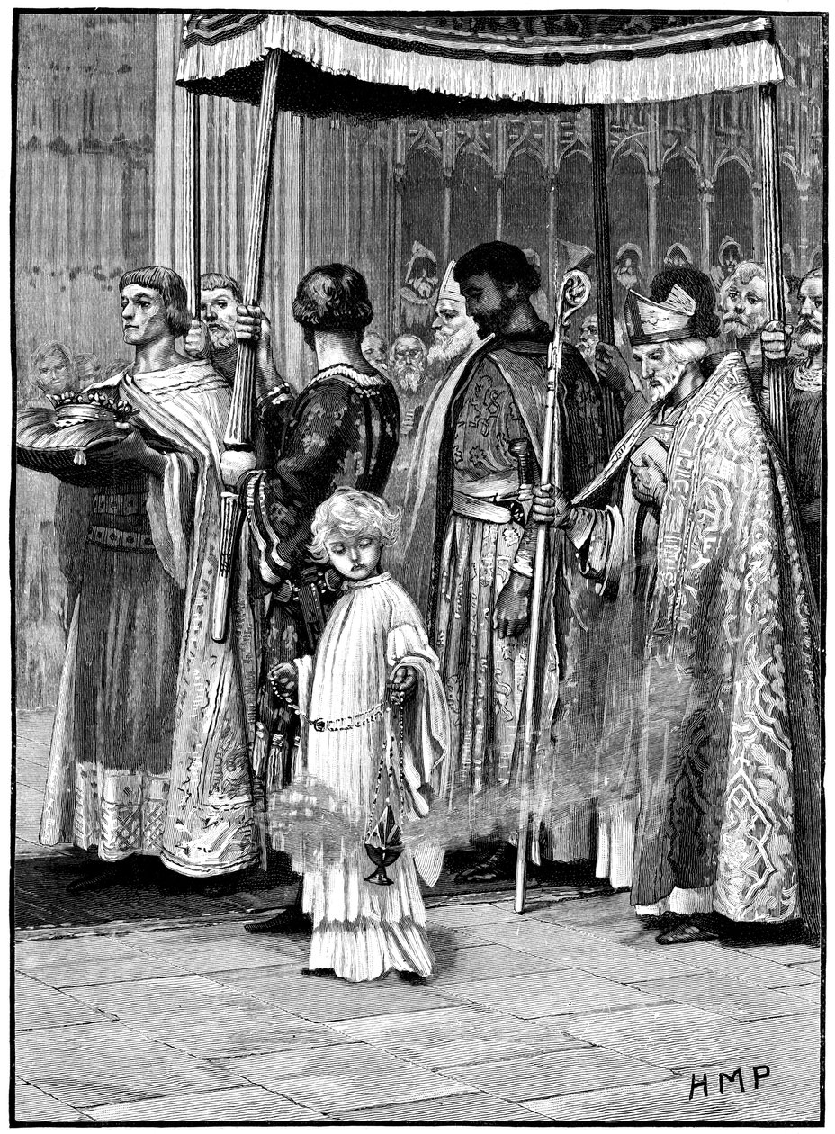 Richard I:n kruunaus Westminster Abbeyssa 1189, n. 1880 tekijältä Unbekannt