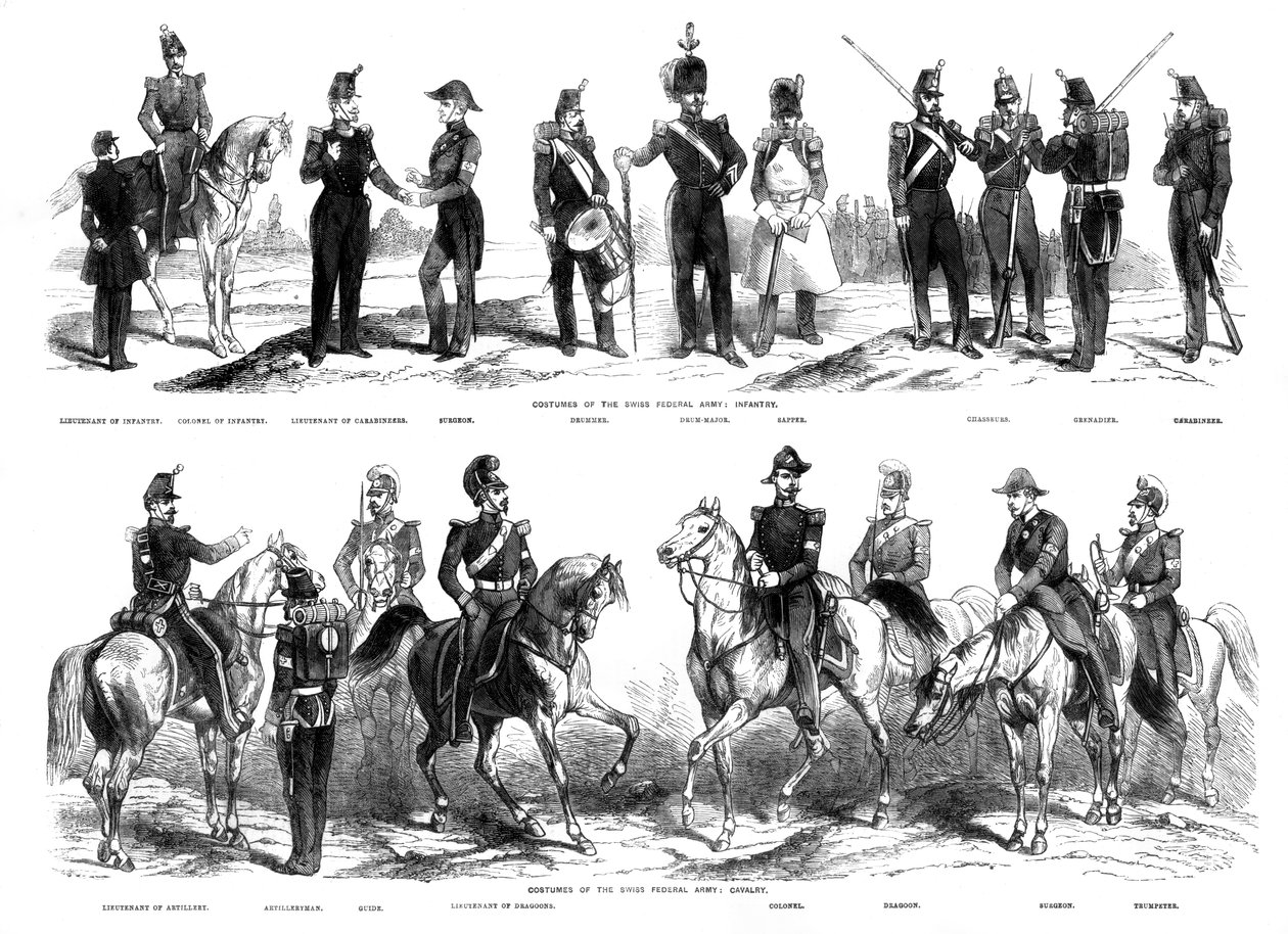 Sveitsin liittovaltion armeijan puvut, 1857 tekijältä Unbekannt