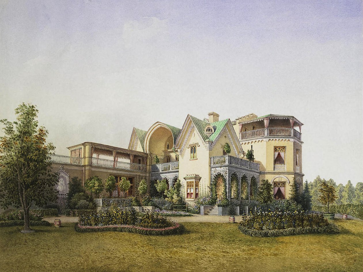 Mökkipalatsi Alexandria-puistossa Peterhofissa, 1847 tekijältä Unbekannt