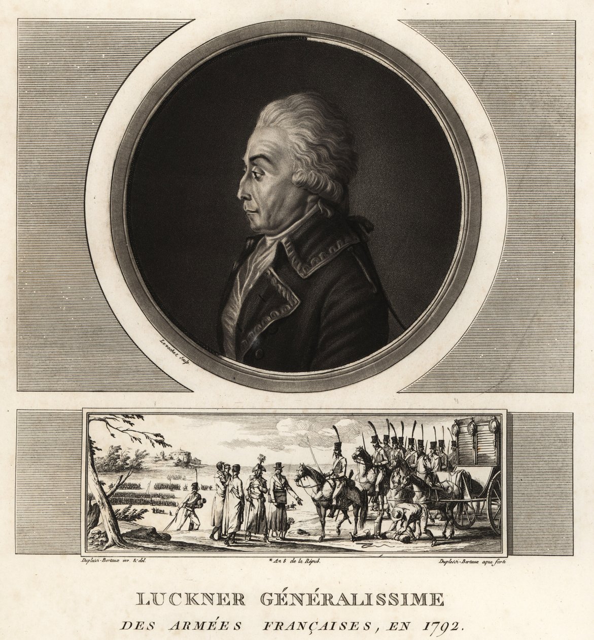 Kreivi Nicolas Luckner, Ranskan vallankumouksellinen kenraali, Generalissime des Armees Francaises, teloitettiin vuonna 1794 tekijältä Unbekannt