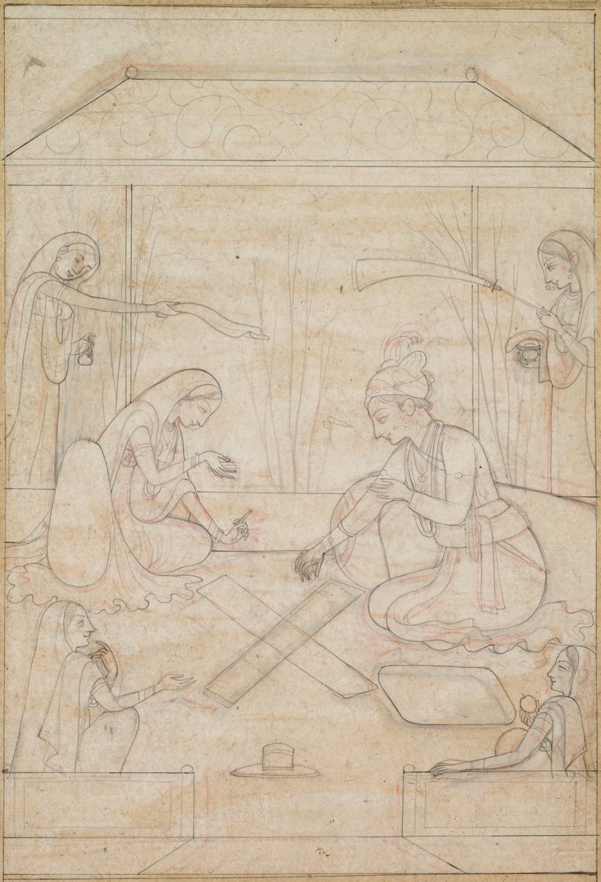 Pariskunta leikkii Chauparia terassilla, c. 1790-1800. tekijältä Unbekannt