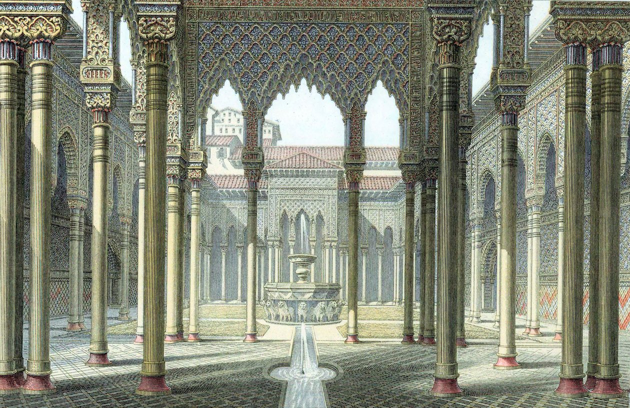 Leijonien tuomioistuin, Alhambran palatsi, Granada, Espanja, 1800-luvun loppu tekijältä Unbekannt