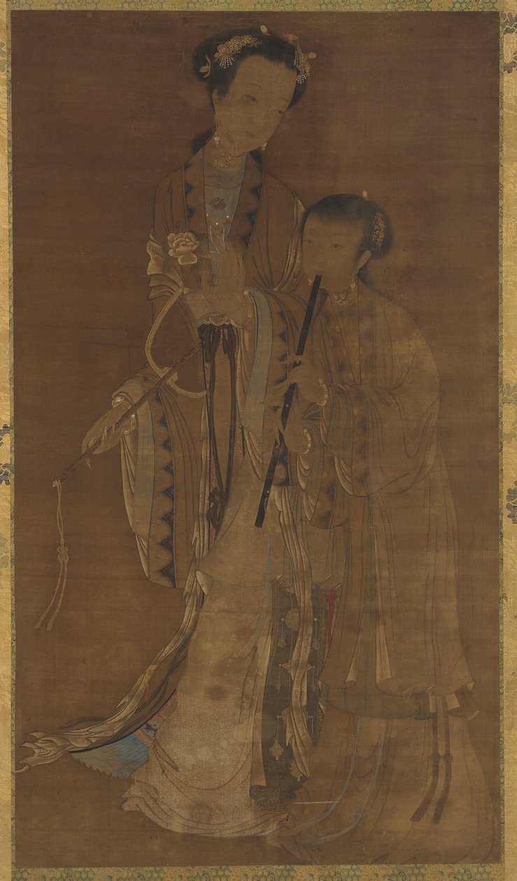 Kurtisaanit viuhkalla ja huilulla, Qing-dynastia, 1600-1700-luku. tekijältä Unbekannt