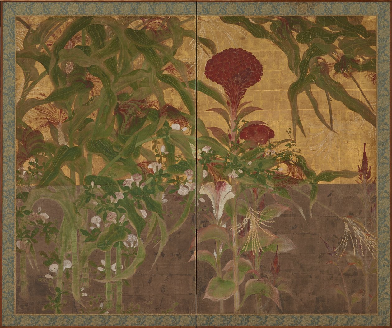Coxcombs, maissi ja aamun loistot, Momoyama-kausi, 1600-luku. tekijältä Unbekannt